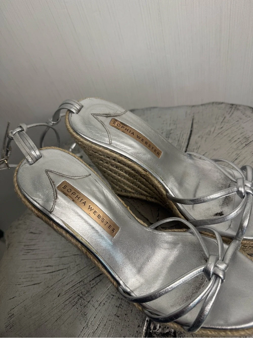 Sophia Webster Alina Metallic Crystal Wedge Espadrilles. Size 37.5! Silver.